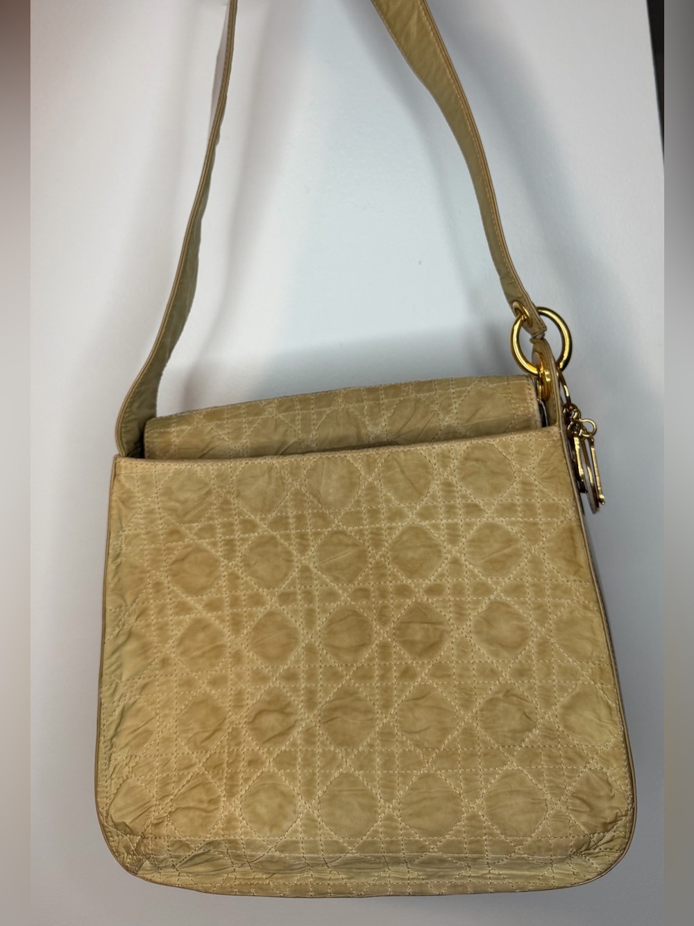 Cannage Christian Dior Beige Nylon Shoulder Bag